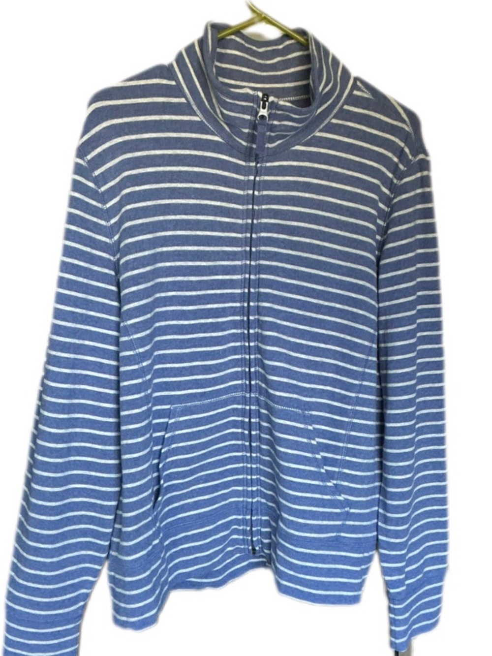 L.L. Bean Women’s Blue White Striped Full Zip Jacket Mock Neck Pockets